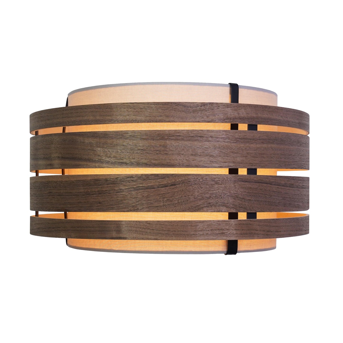 Donkere houten lampenkap van walnootfineer en stof, geschikt voor de "Beam" lamp, diameter 40 cm, van NeXtime Clocks.