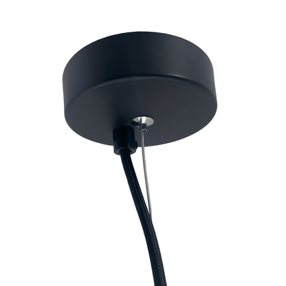 Pendant electric unit with black stainless steel wire and fabric power cable, designed for E27 lighting fixtures.