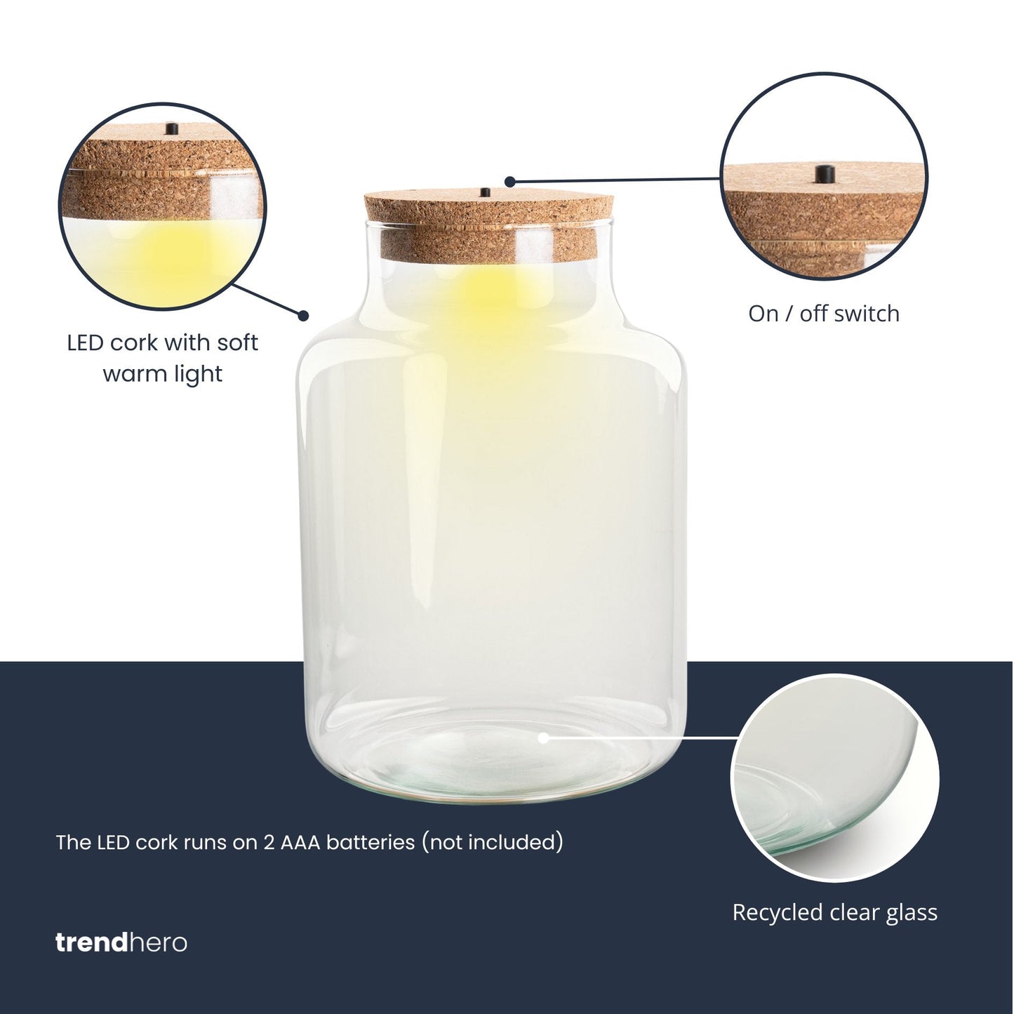 Terrarium bottle garden - Little Milky with led cork - Ø 17 cm ↑ 25 cm - Terrarium with cork