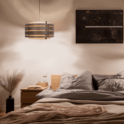 Donkere walnoothout lampenkap van NeXtime Clocks, 40 cm in diameter, gemaakt van hout en stof voor sfeervolle verlichting