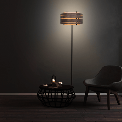 Donkere walnoothouten lampenkap van 40 cm van NeXtime Clocks, gemaakt van hout en stof, geschikt voor hanglampen.